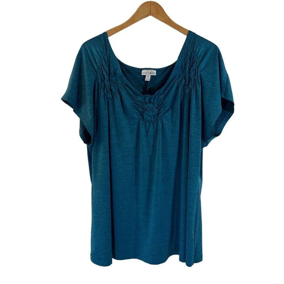 Fashion Bug Blue Marled Plus Size Top 2X Ruched Details Stretch Jersey Knit Top - Picture 1 of 5